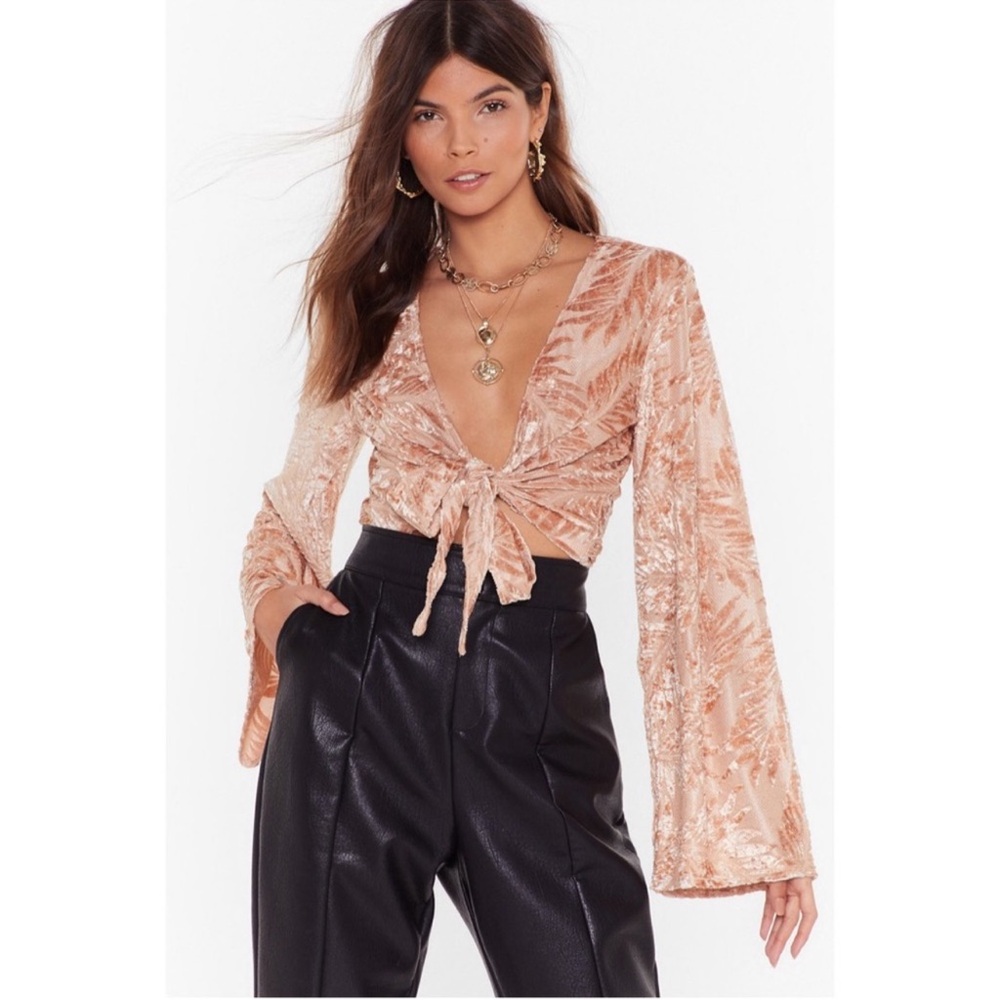Nasty Gal Leaf A Little Room Pink Velvet wrap top